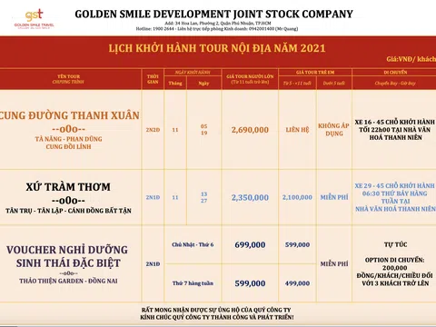 Golden Smile Travel - Lịch khởi hành Tour nội địa tháng 10-11/2021